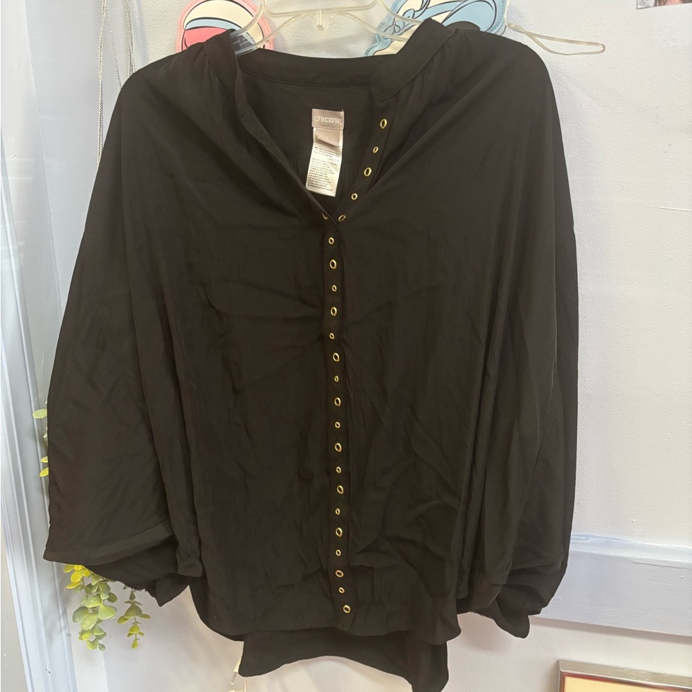 Chico's Elegant Black Top with Gold Details